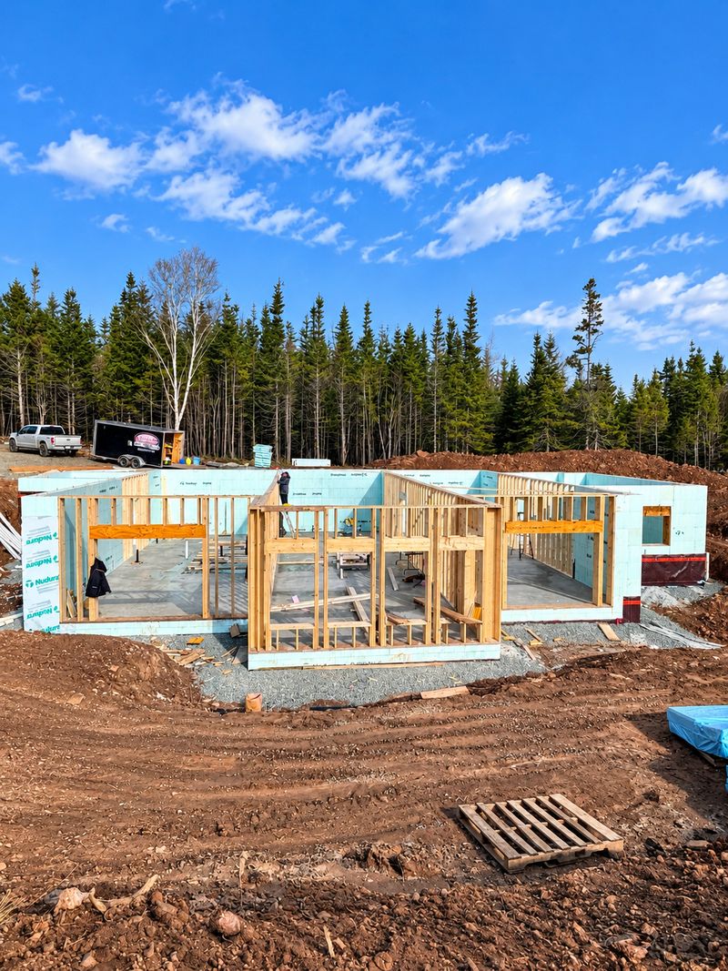 Wall framing going up on an ICF foundation, Whiteside
